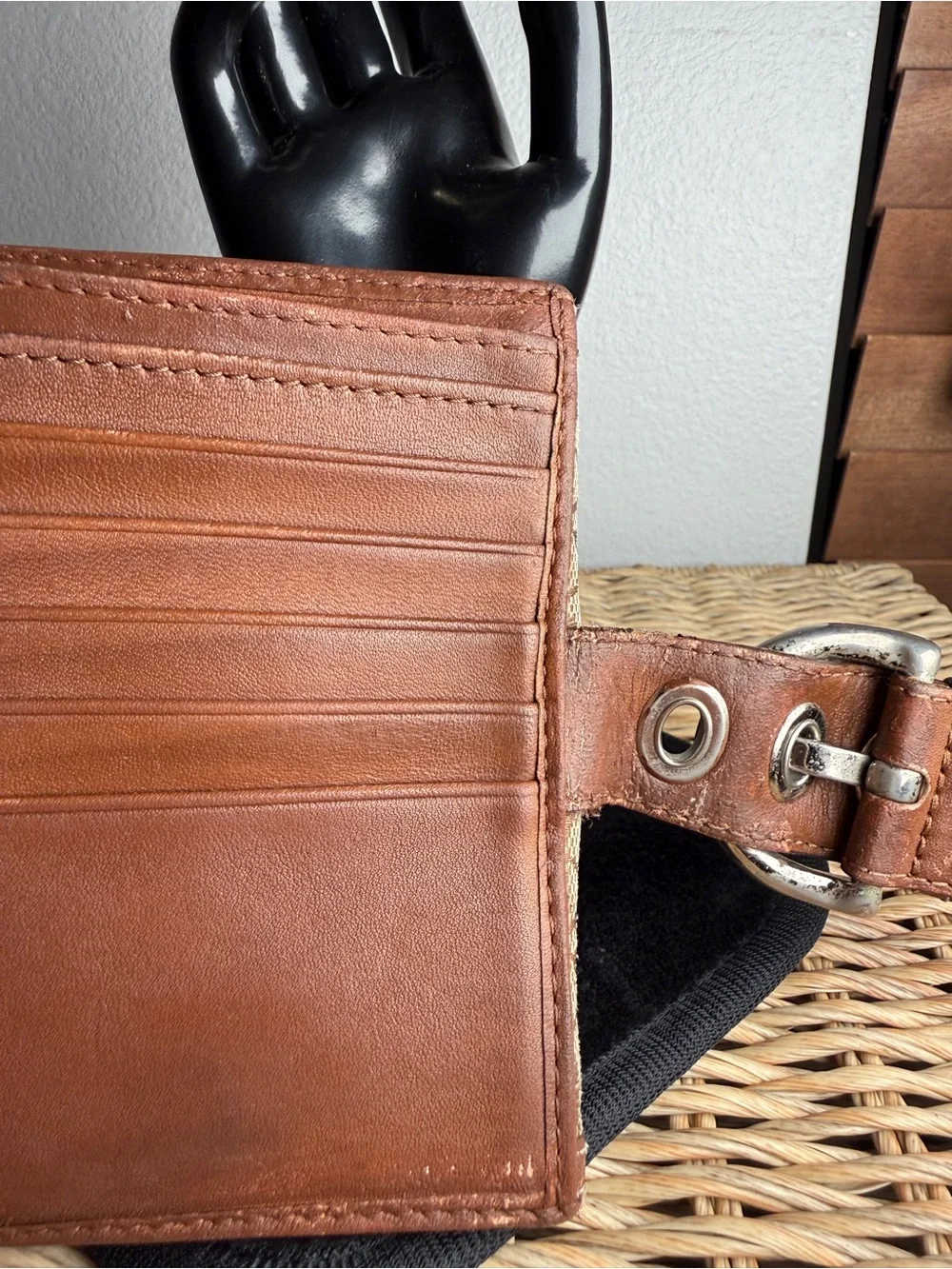 Coach Brown Signature Canvas Bifold Wallet with Leather Trim